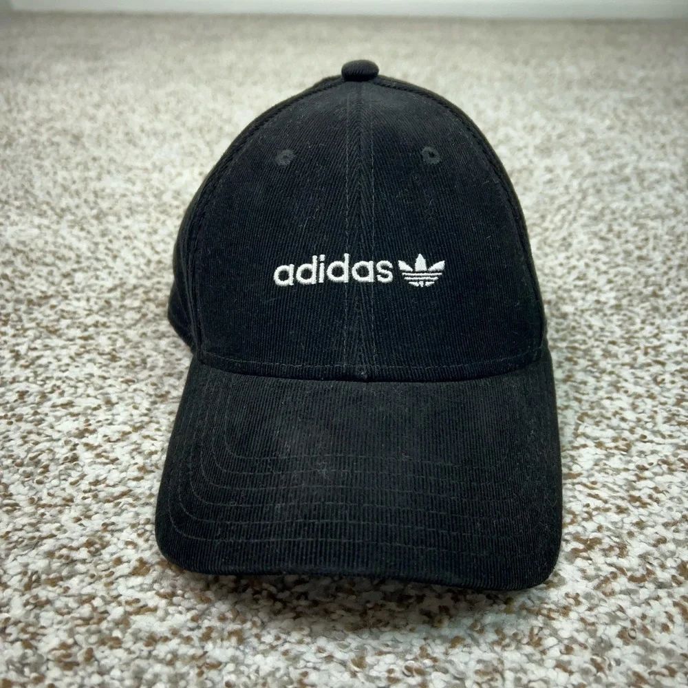 Adidas Hat Cap Snap Back Mens One Size Black Trefoil Embroidered Dad‎ Corduroy